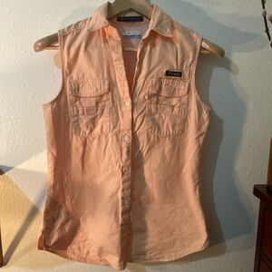 PFG Columbia Peach Button Down Shirt with Notched Collar